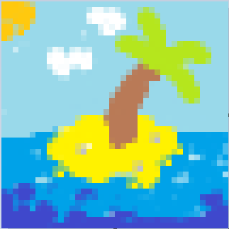 A pixelated island